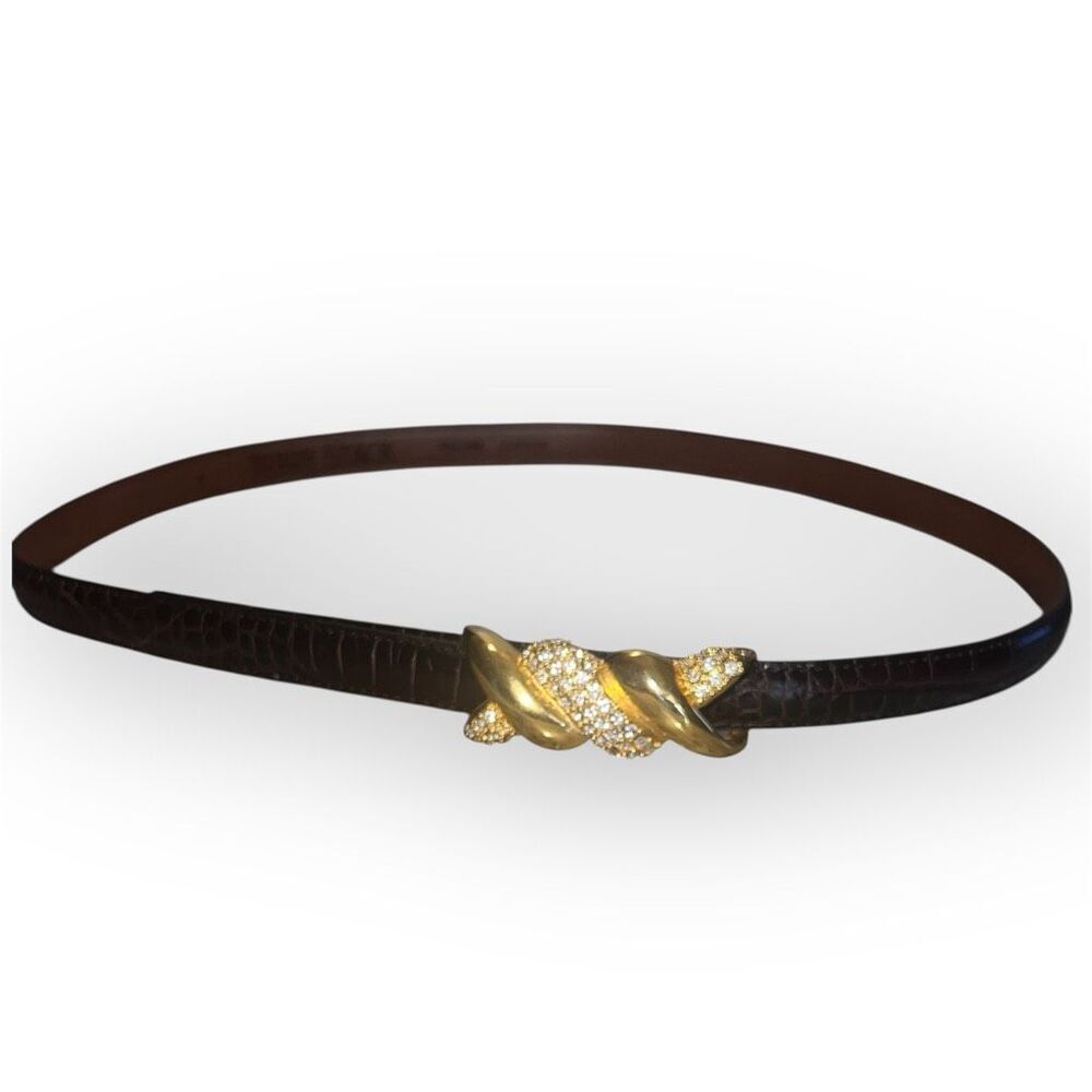 Terry Stack Vintage Brown Leather Belt Gold Rhinestone Accent Bead Women’s Small